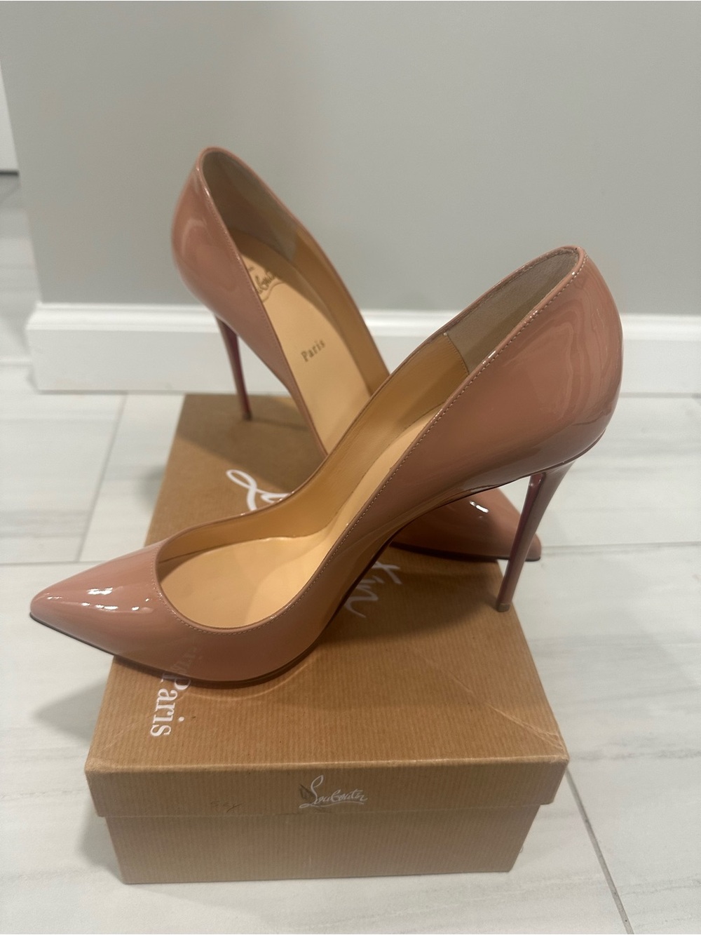 Christian Louboutin Nude Patent Pigalle 100 Stiletto Pump